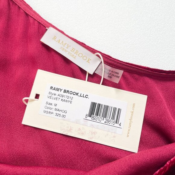 Ramy Brook Velvet Kanye One Shoulder Top Mahogany Red Size Medium NEW NWT - Picture 4 of 7